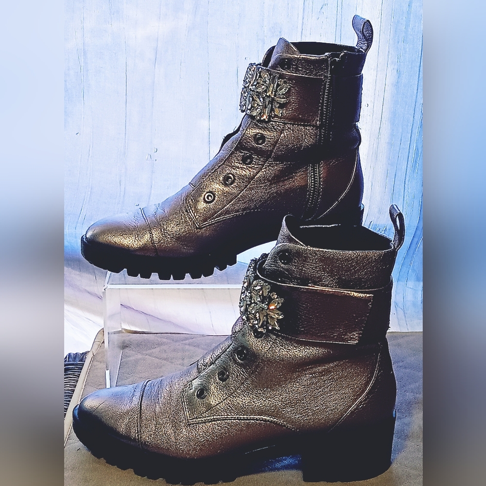 KARL LAGERFELD Crystal Studded Lace Up High top Booties: sz. 9.5
